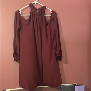 Lush Burgundy Open Shoulder Dress.
